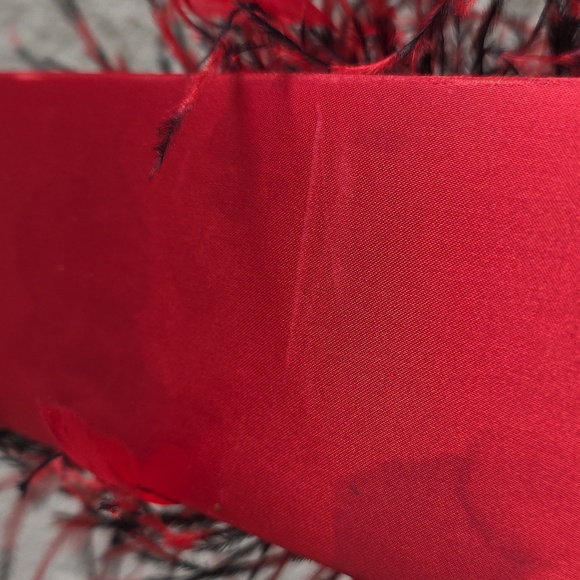 Vtg Red and Black Ostrich Feather Trimmed Satin Crossbody Shoulder Bag Glam 8x5 - Picture 15 of 15